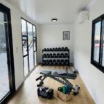 A garden cabin which has been converted into a home gym.